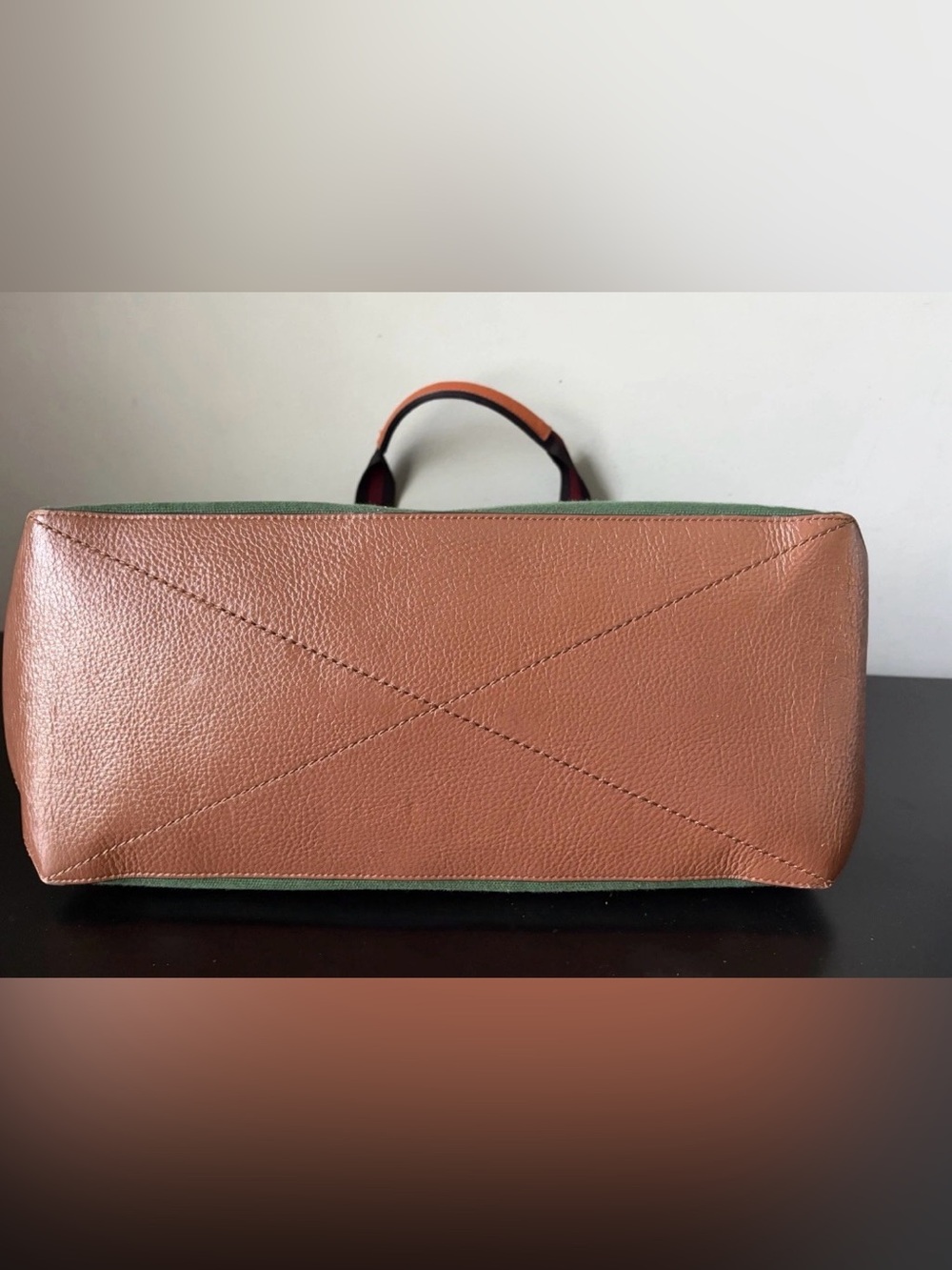 COACH Tote Bag 38 in Colorblock Forest Green Canvas/ Brown Leather/ Navy Stripes - Picture 14 of 16